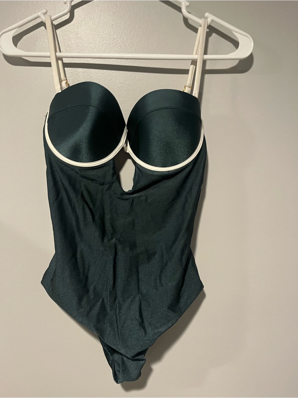 Deep Green One-Piece Swimsuit with Cream Trim